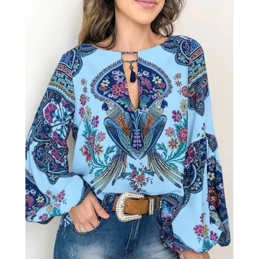 Floral Lantern Sleeve Boho Blouse