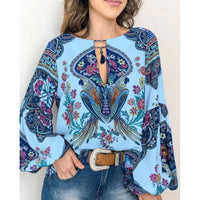 Thumbnail for Floral Lantern Sleeve Boho Blouse