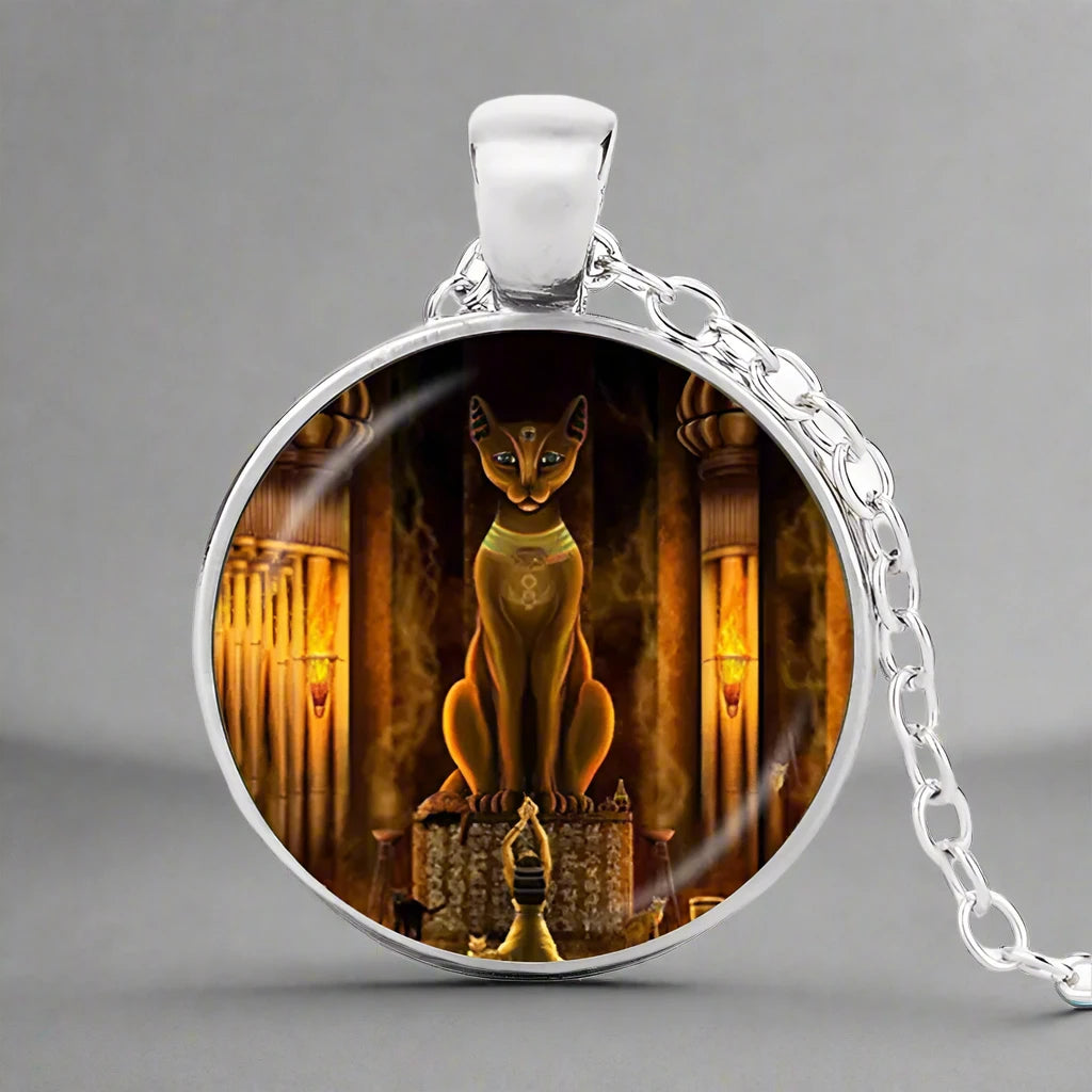 Ancient Egyptian Cat Goddess Glass Necklace