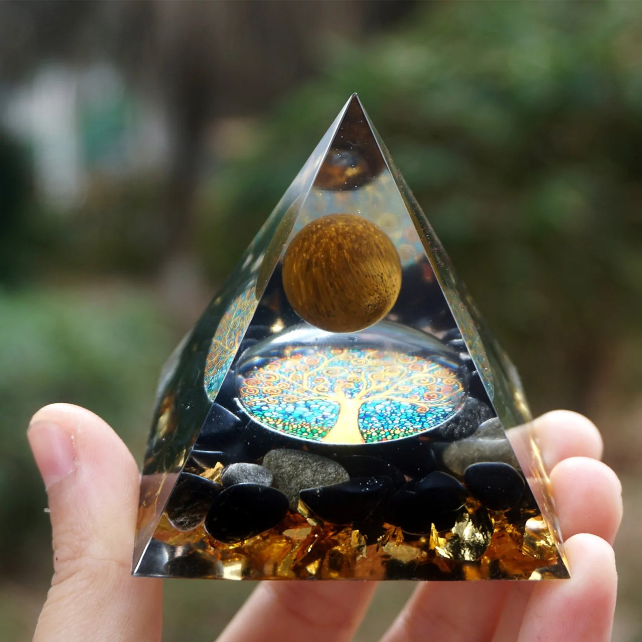 Handmade Tiger Eye & Obsidian Orgonite Pyramid