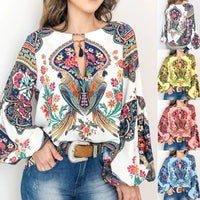 Thumbnail for Floral Lantern Sleeve Boho Blouse